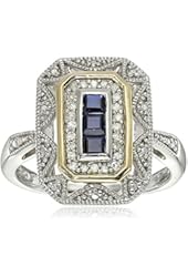 Sterling Silver and 14k Yellow Gold Blue Sapphire and Diamond Accent Art Deco-Style Ring (1/10 cttw, I-J Color, I3 Clarity)
