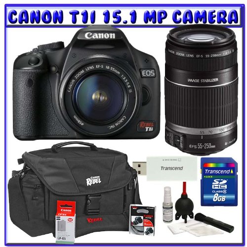 Canon EOS Rebel T1i 15.1 MP Digital SLR w/ Canon EF-S 18-55mm IS Lens & Canon EF-S 55-250mm IS Lens + Canon Battery + Canon Bag + 8GB + Deluxe Accessory Package K#6