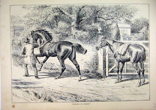 1800 ROBBERY HORSE MAN GATE TREES COUNTRY LANE PRINT