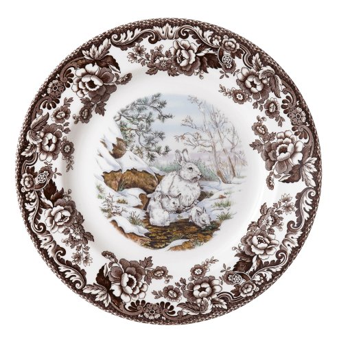 SpodeWoodland Snowshoe Rabbit 10.5" Fine Earthenware Dinner Plate – Festive Holiday Tableware with Winter Wildlife, Dishwasher & Microwave Safe, English Dinnerware for Seasonal Collecting & Dining