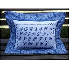 Bluework alphabet sampler French linen pillow sham