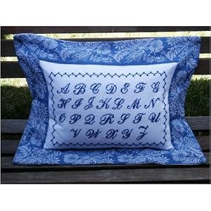 Bluework alphabet sampler French linen pillow sham