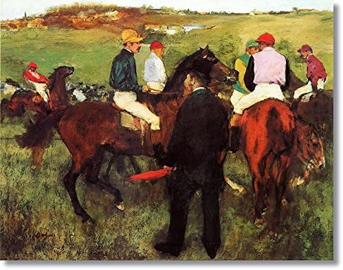 Yunart Racehorses at Longchamp by Edgar Degas Hand Made Reproduction on Canvas(20 inch * 16 inch ,Unframed)