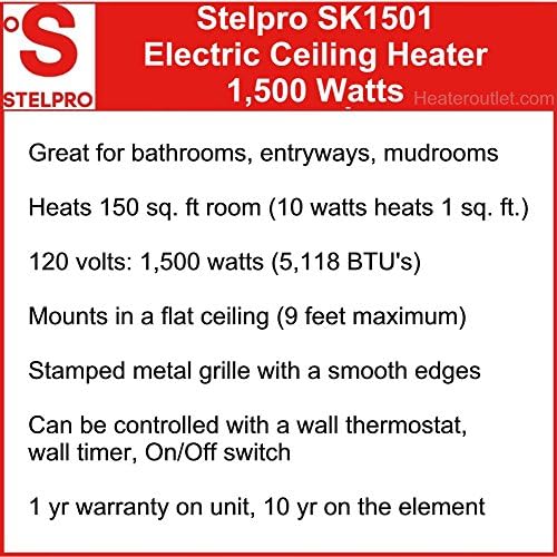 Bathroom ceiling heater solutions - the Stelpro SK1501A- Almond Quiet & powerful 1,500 watts & runs on 120 volts. It can heat up to 150 sq. feet it has an attractive rounded edge metal cover, when looking for more bathroom heating options