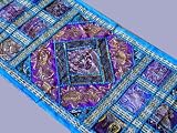 BLUE RUNNER SARI BEADED ART WALL TAPESTRY HANGING THROW