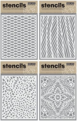Hero Arts - Stencils Summer 2015 - Criss Cross, Long Leaves, Pebble Path &amp; Glorious Petal - 4 Item Bundle