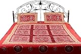 Red Gujarati Bedspread with Hand-Embroidery All-Over - Pure Cotton