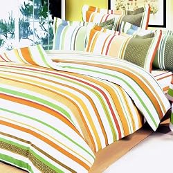 Blancho Bedding - [Orange Stripes] Luxury Comforter Set Combo 300GSM