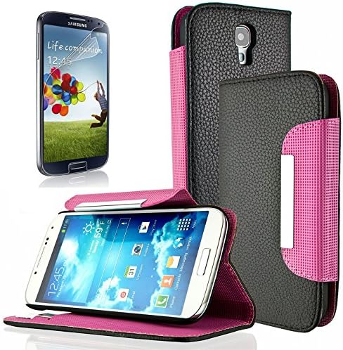 Samsung Galaxy S4 case, Moreyoulike Wallet PU Leather Case Stand Magnetic Closure with Credit ID Card Slot Holder Cover Pouch with Free Screen Protector (Hot Pink)