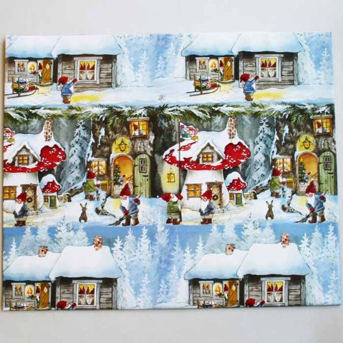 Christmas Wrapping Paper - Tomte Santa & Mushroom Hus