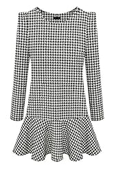 Sophisticated A-line Plaid Print Cotton/Spandex Round Neck Vintage  Dress