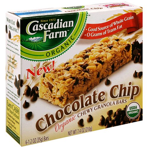 Cascadian Farms Organic Chewy Granola Bar, Chocolate Chip, 6-Count Boxes (Pack of 6)