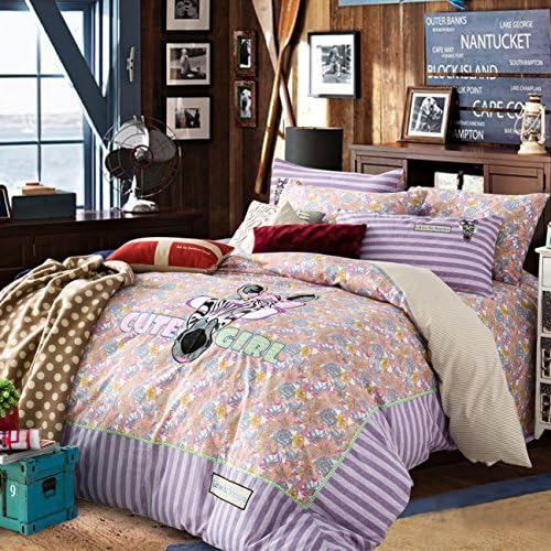 Hyam Multicolor Cartoon Zebra Picture Printing 200 Thread-count 100% Cotton 3pc Duvet Cover Sets with Additional Free Flat Sheet As Gift (Purple Zebra, Full)
