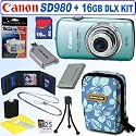 Canon PowerShot SD980IS 12MP Digital Camera (Blue) + 16GB Deluxe Accessory Kit