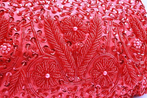Womens Floral Beaded Top Handel Evening Party Frame Clutch Purse Wallet Handbag-Red