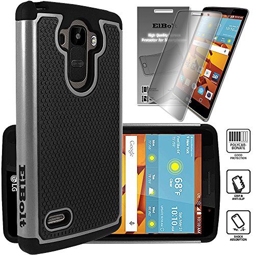 LG G Stylo (LG G4 Stylus LS770) Cyber Defender Case by ElBolt ® - Grey with Free HD Screen Protector