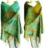 Jacquard Pashmina Shawl Stole Wrap Scarf--Peacock green#BC