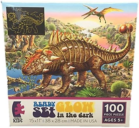 Ceaco Kids Ready Set Glow in The Dark Dinos with Volcanic Eruption Puzzle 100 Piece Glow in The Dark Puzzle