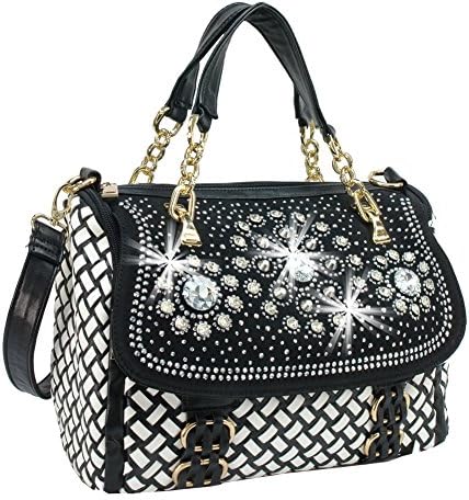 Rhinestone Accent Basketweave Fashion Handbag