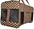 Fully Enclosed Pet Carrier - Luggage Style - Polka Dot - Brown and White