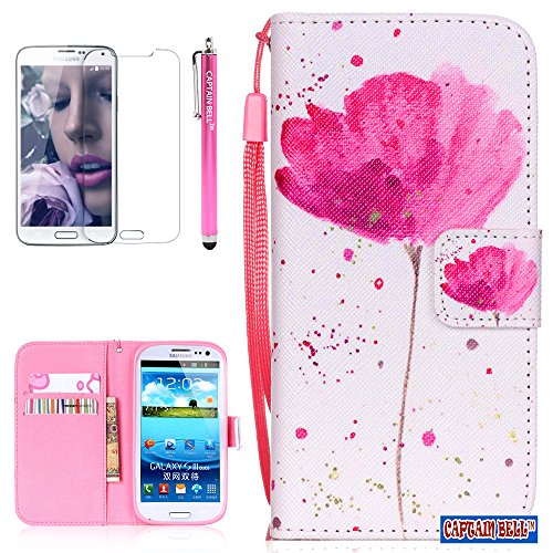 Galaxy S3 Case,Samsung Galaxy S3 Case,Captain Bell Galaxy S3 Wallet Case Pu Leather Flip Case Stand Cover Case for Samsung Galaxy S3 i9300 Flower