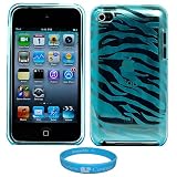 Premium Neon Blue Zebra Design Protective TPU Silicone Skin Cover for Apple iPod Touch 4th Generation + SumacLife TM Wisdom Courage Wristband