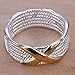 BOHG Jewelry Womens 925 Sterling Silver Plated Wide Fashion X Criss Cross Eternity Ring Wedding Band Gold Size 6