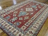 6'3 x 10'6 Red Hand Knotted Wool Kazak Rug