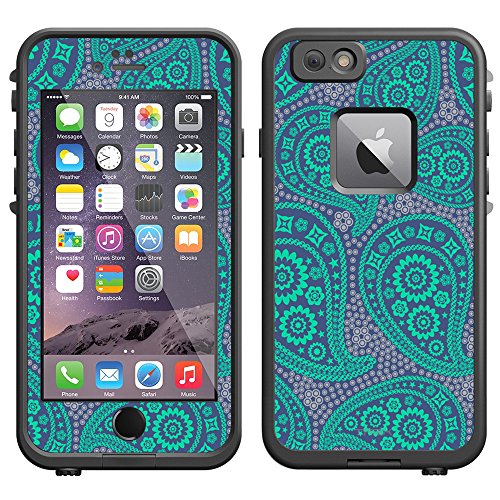 Skin Decal for LifeProof Apple iPhone 6 Case - Paisley Green and Flowers on Cyan Blue