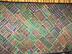 Green Wall Hanging Kutch Embroidery Ethnic Tapestry India 78"