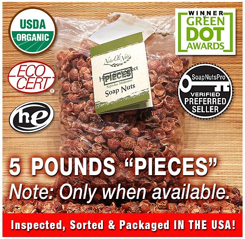 NaturOli Soap Nuts / Soap Berries PIECES - FIVE POUNDS! (1000+ Loads) - Seedless 