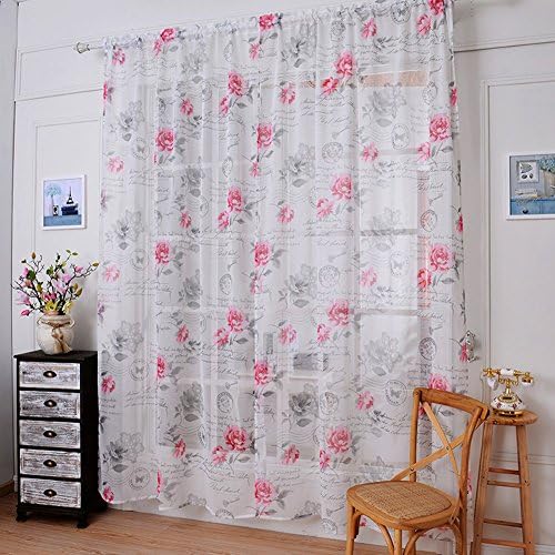 Paker 2 Pieces Flower Curtains Drape Panel Valance Door Window Curtain Vintage Floral Sheer Scarf for Bedroom Living Room (57"x59", Rose)