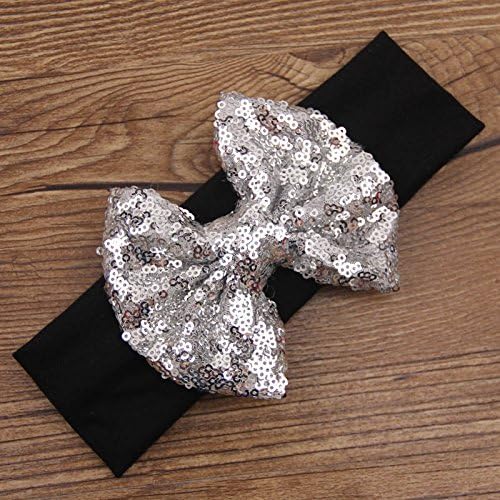 Meritina Baby Girl Black Headband Hair Accessories with Silver Sequins Bow
