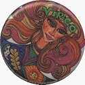 Zodiac - Virgo (Woman with Sun and Moon and Feather on Shirt and Big Swirly Hair) - 1 1/4" Button / Pin