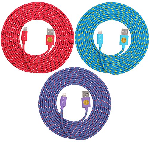 10FT DURABLE HIGHEST QUALITY Nylon Braided Lightning USB Cable Charger for iPhone 6s (Red Blue Purple)
