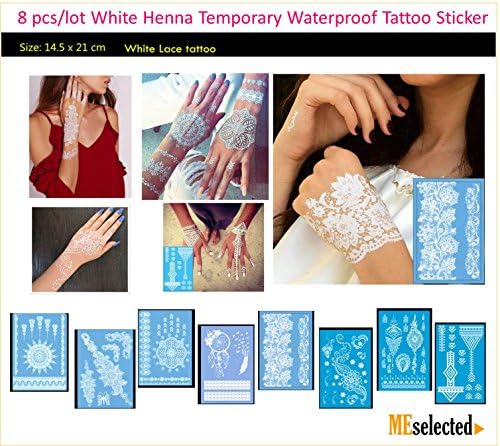8 desings White Henna temporary TATTOOS Wedding waterprof Unique body art removable