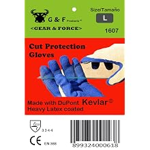 G & F 1607L Cut Resistant 100-Percent Kevlar Gloves, Heavy Weight Textured Blue Latex Coated, Large, 1-Pair