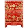 Handmade 27" Red Lacquer Wood Oriental Storage Cabinet With Gold Chinese Designs