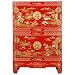 Handmade 27" Red Lacquer Wood Oriental Storage Cabinet With Gold Chinese Designs
