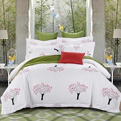 High Quality 100% Egyptian Combed Cotton Duvet Cover Sets， Combing Process, Fine Luster，soft Texture (Queen, Fruit tree)