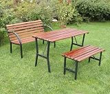 Gartensitzgruppe Granada, Hartholz+Metall ~ 1x Tisch, 1x Sitzbank, 1x Gartenbank, TEAK