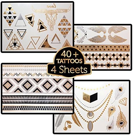 Flash Temporary Tattoos 4 Sheets - Feel Gorgeous and Look Stylish in Your Luxury Trendsetter Collection - Don't Be Fooled by Cheap Imitators - Get Your Custom Jewelry Designs in Gold, Black and Silver - Own Your Style with Our Money Back Guarantee