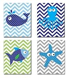 The Kids Room by Stupell Wall Decor, Sea Creatures With Chevron Quad Kids Room Dﾃｩcor And Wall Art b