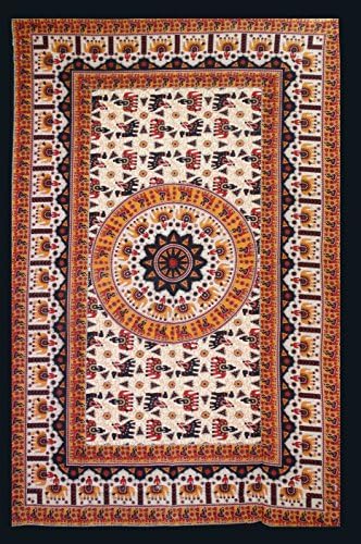 Block Print Hippie Mandala Wall Tapestry Size:54x80 Inches