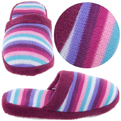 Plum Striped Knit Slippers for Women