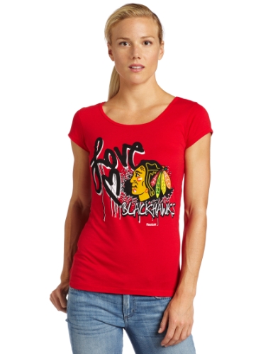 NHL Women's Chicago Blackhawks Painted Love Fan Diva Lace Back Tee (Red, Medium)