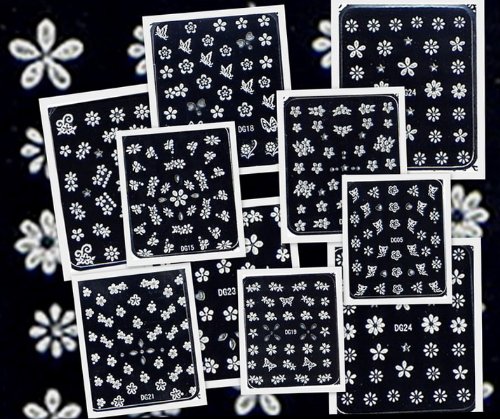 10 Packs 3D Nail Aart Stickers Decals, White