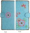 Butterflies and Flower Embroidery Large Wallet - Turquoise