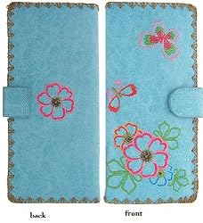 Butterflies and Flower Embroidery Large Wallet - Turquoise