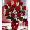 One Dozen Red Roses (with FREE glass vase) - Flowers